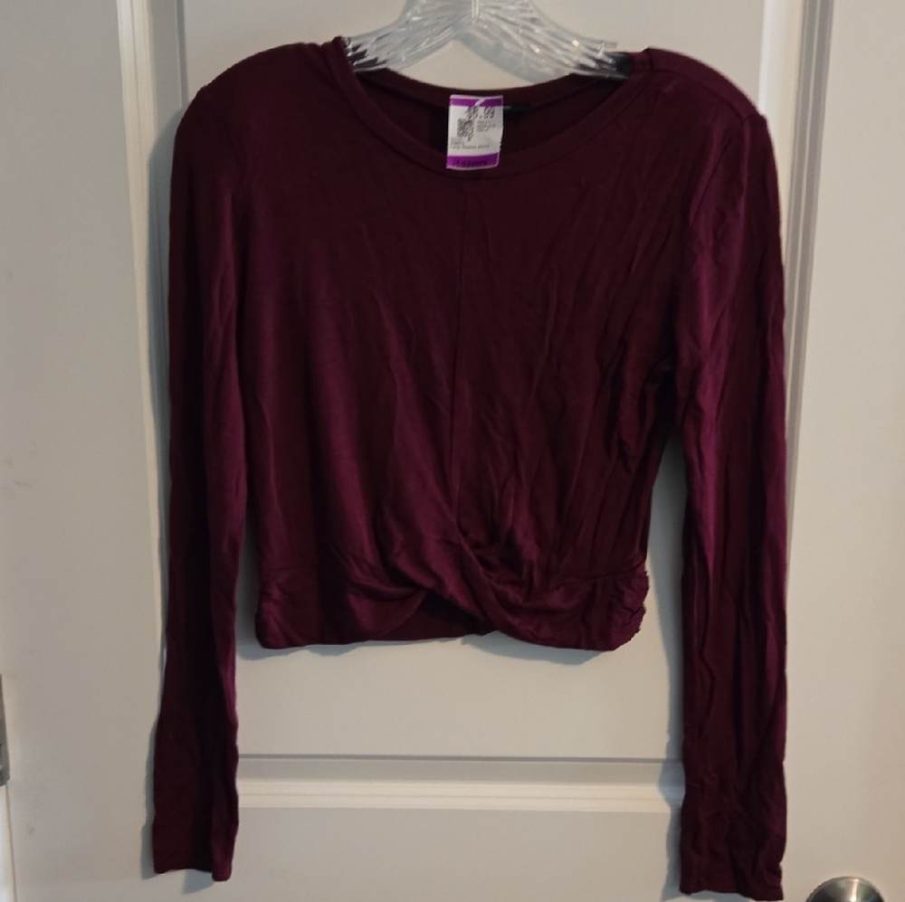 Ambiance Red Tie Front Crop Blouse